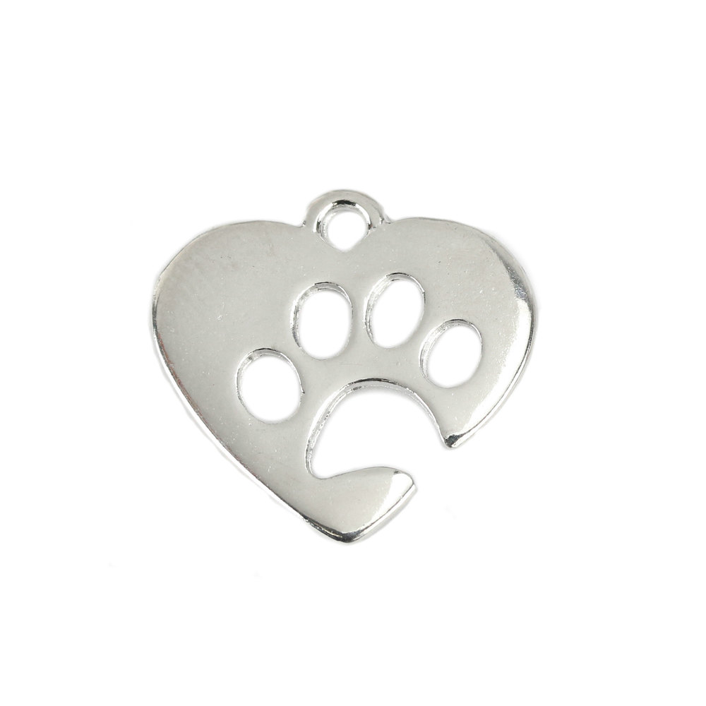 Charms & Solderable Accents Base Metal Heart Charm with Paw Cutout, Pack of 10